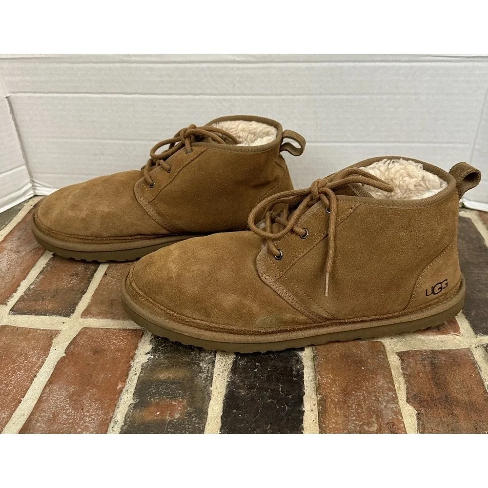 UGG Brown Suede Chukka Boots Shearling Lace Up Ankle Comfort Warm Men's 13